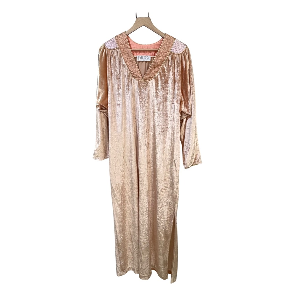 Bill Tice Kaftan OS Vintage 70s Crushed Velvet Gold Embroidered Loungewear